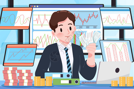 金融插画经理人在线推荐股票证券提供线上金融服务高清图片
