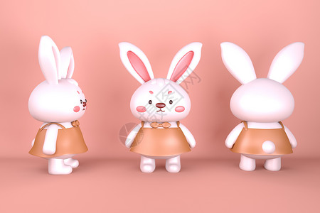 兔年兔宝宝C4D可爱呆萌兔子IP模型插画