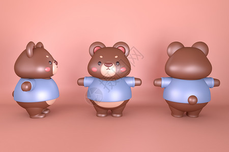 三只小熊C4D呆萌熊IP模型插画