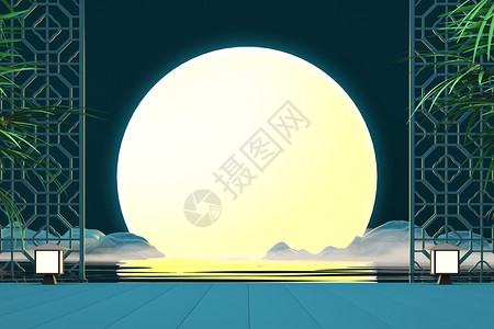 中秋节月亮水面背景图片