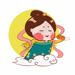 飞天仙女唐宫小仕女卡通形象中秋吃月饼配图GIF高清图片
