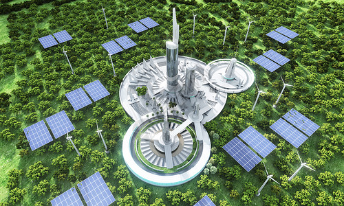 光伏建筑一体化3D新能源城市场景设计图片