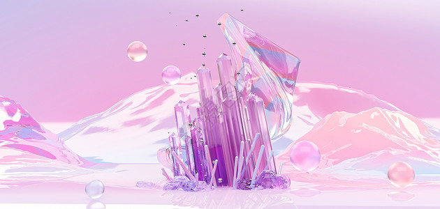 彩色水晶按钮C4D梦幻玻璃场景设计图片