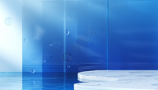 透明凳子素材C4D蓝色小清新展台设计图片