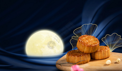 金月饼中秋赏月设计图片