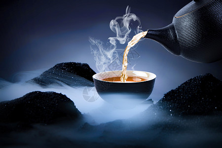 茶碗茶杯茶具水墨云雾茶文化设计图片