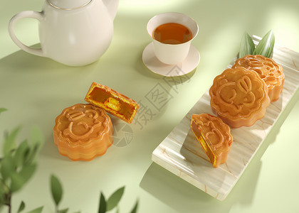 茶杯蛋糕C4D清新中秋月饼设计图片