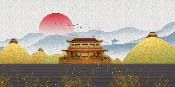 中式鎏金建筑背景图片