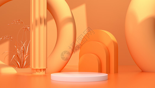 C4D橘色光影几何展台背景图片