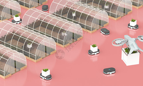 蔬菜配送车3D自动化农业场景设计图片