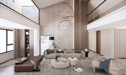 现代的高的现代复式挑高客厅设计图片