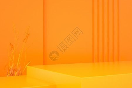橙色果实秋天黄色简约电商展台设计图片