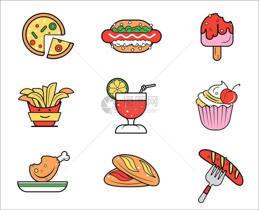 卡通描边食物图标icon图片