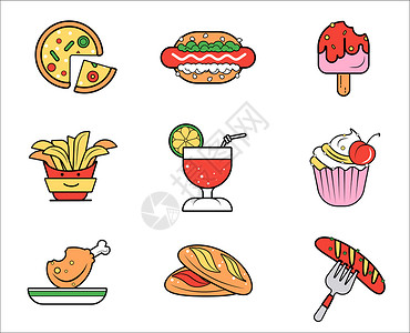 食物icon卡通描边食物图标icon插画