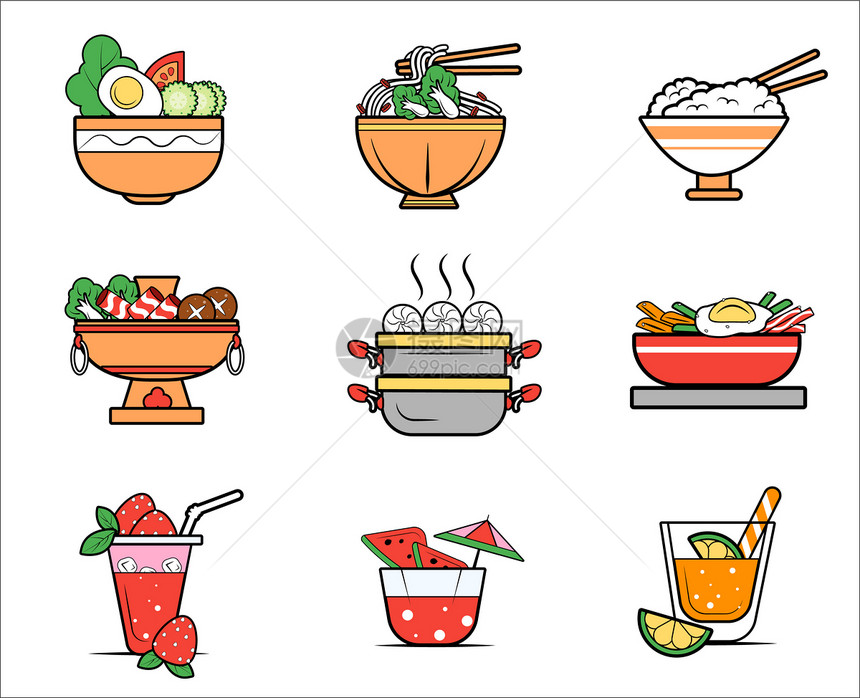 卡通描边中餐食物图标icon图片