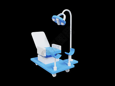 牙医手拿化验3D医疗机器器诊断疾病检测仪无影灯椅子插画