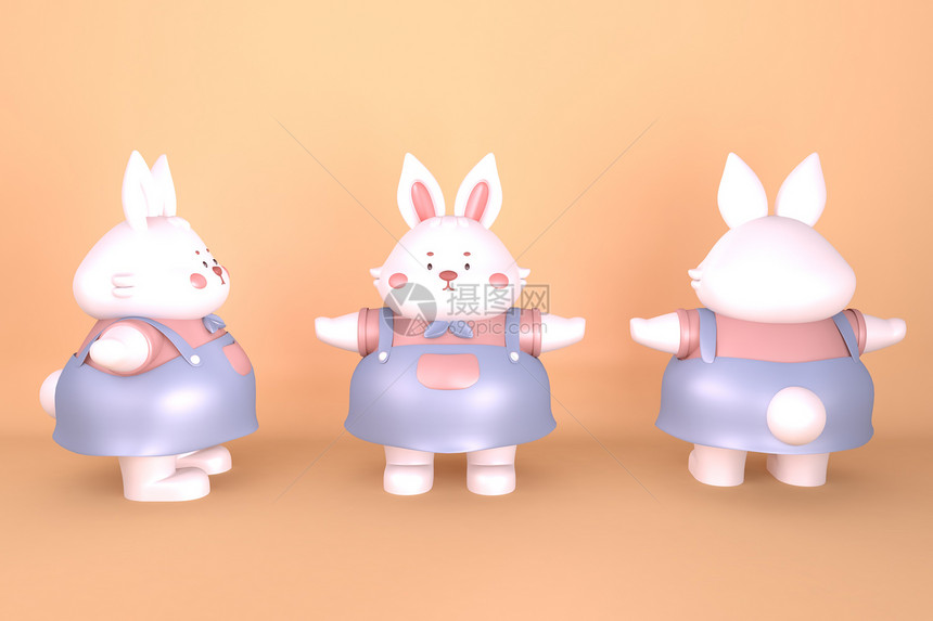 C4D呆萌胖胖兔子IP模型图片