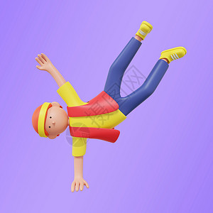 3D街舞人红帽子男孩单臂撑地倒立舞蹈表演跳舞插画