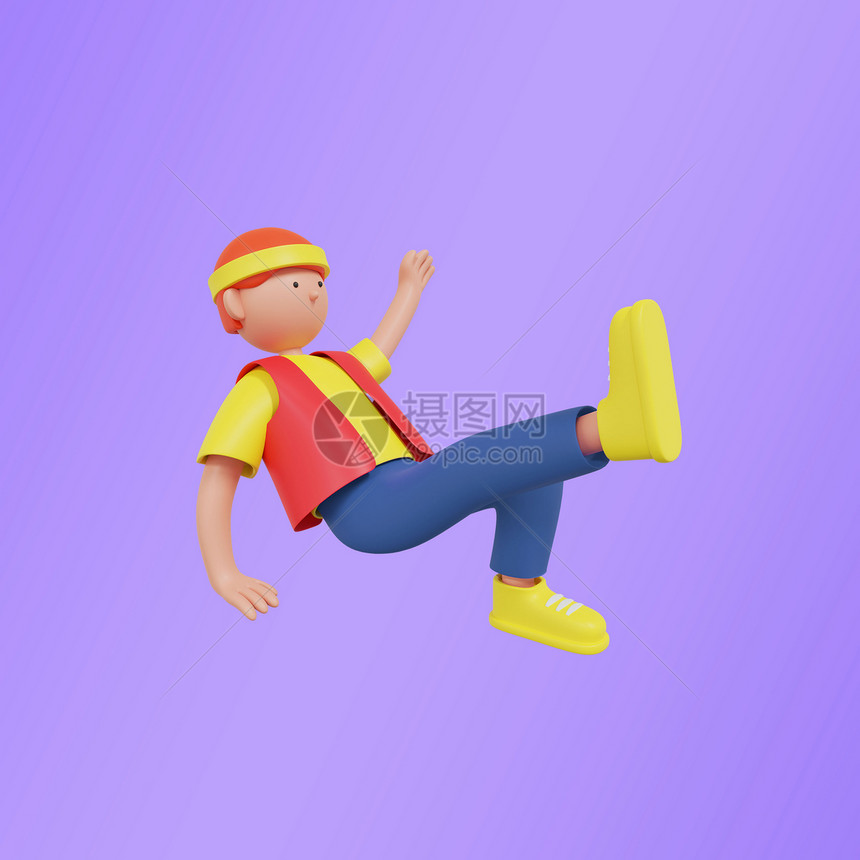 3D街舞人红帽子男孩舞蹈表演跳舞地板动作图片