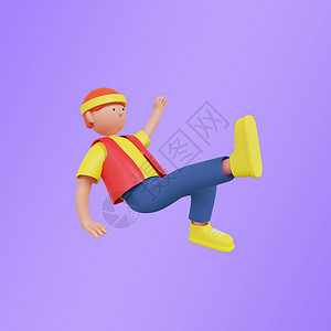 3D街舞人红帽子男孩舞蹈表演跳舞地板动作插画