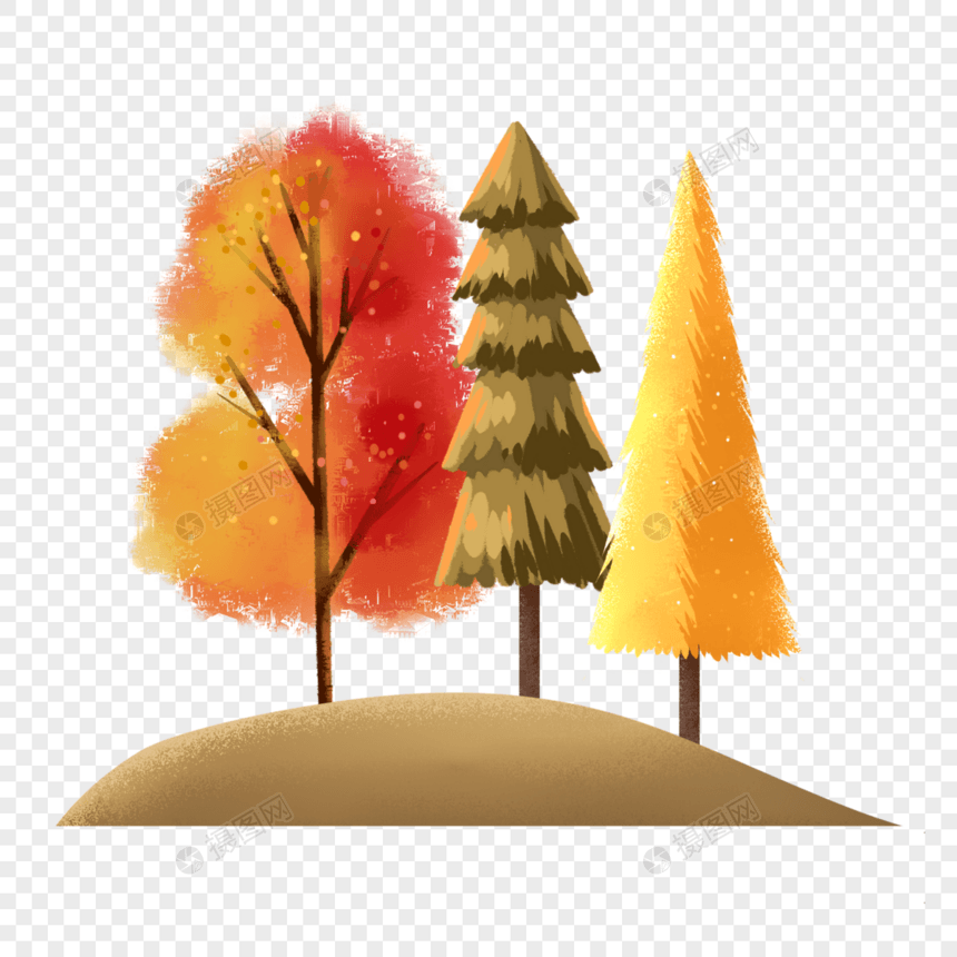 秋天的树木插画元素图片