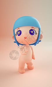 C4D呆萌可爱卡通人物C4D人物IP建模渲染C4D人物星星眼小女孩背景图片