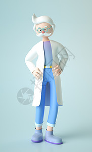 穿长衣的老人C4D建模渲染穿白大褂的博士插画