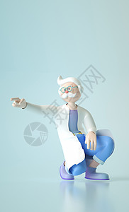 穿长衣的老人C4D卡通人物IP建模渲染穿白大褂的博士插画