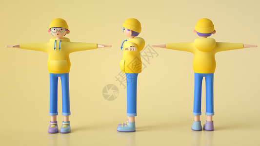 渲染建模C4D人物男孩戴帽子的小男孩IP人物建模渲染C4D人物时尚人物穿搭插画