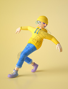 动画片人物戴帽子的小男孩IP人物建模渲染C4D人物时尚人物穿搭插画