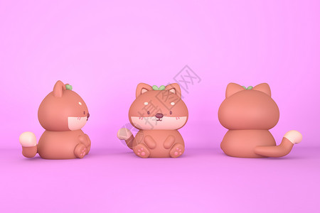 三只猫咪呆萌猫咪C4D形象IP模型插画
