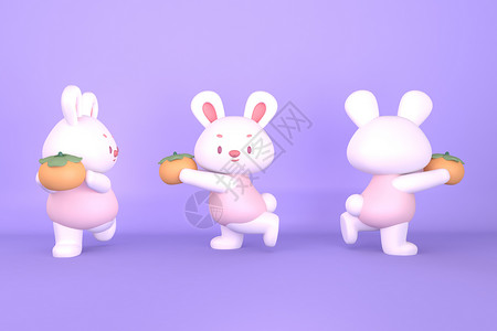 C4D拿柿子的兔子3D动物IP模型图片