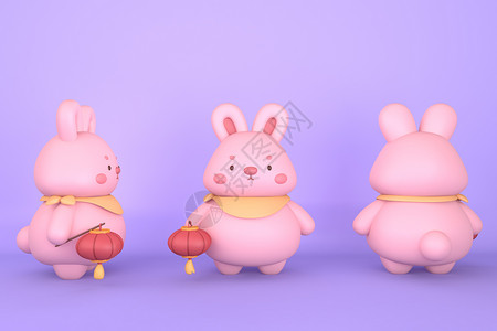 灯笼模型C4D提灯笼粉色兔子卡通IP模型插画