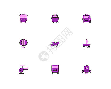 紫色热气球交通工具简洁图标插画