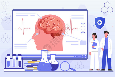 健康知识普及医疗健康医生讲解脑部疾病知识插画
