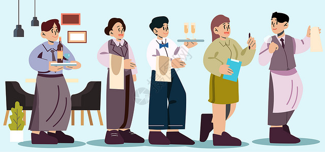 餐厅围裙svg插画组件职业餐厅服务员矢量人物组合插画