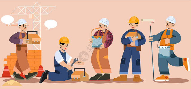 svg插画组件职业建筑工人矢量人物组合背景图片