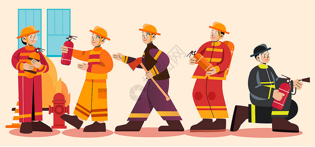 救援职业svg插画组件职业消防员灭火员矢量人物组合插画