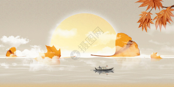 秋天元素边框中国风山水秋色GIF高清图片