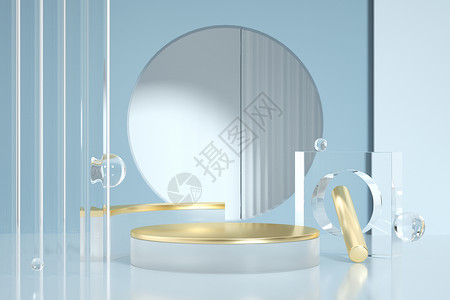 灰色背景BANNER玻璃质感电商展台设计图片