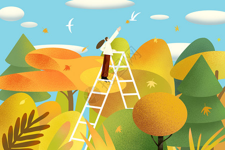 秋天树林扁平插画背景图片