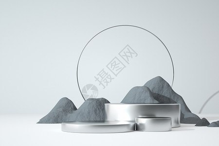 灰色背景BANNER中国风极简展台设计图片