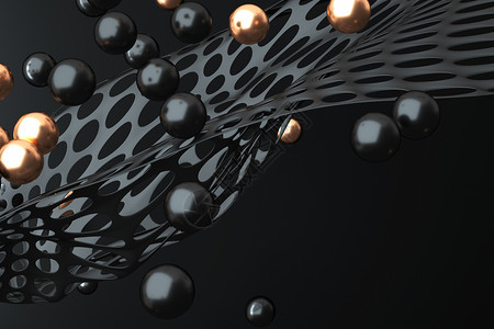 黑色几何球体抽象立体空间设计图片