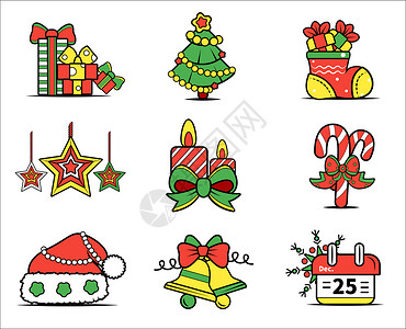 圣诞节剪贴画圣诞节礼物装饰图标icon插画
