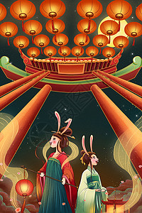 中国风红色小年海报红色喜庆古风兔子国潮插画插画