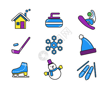 室外滑雪多色生活主题图标插画