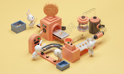 三维咖啡机3D创意中秋场景设计图片