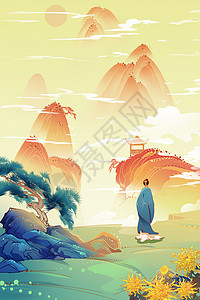 国潮重阳节背景图片