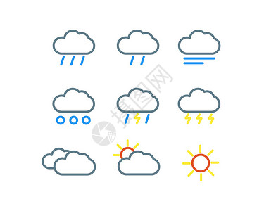 雷阵雨线条天气预报矢量图标元素插画