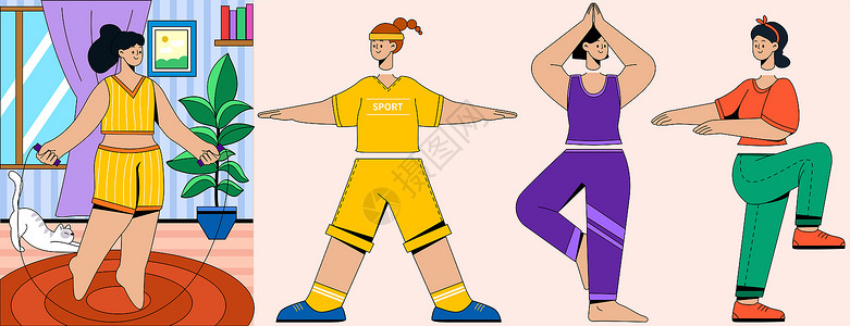 做瑜伽的女生SVG插画组件之居家运动插画